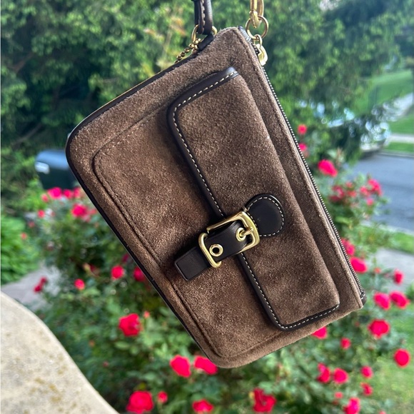 Coach Handbags - Coach Brown suede wristlet with hang tag